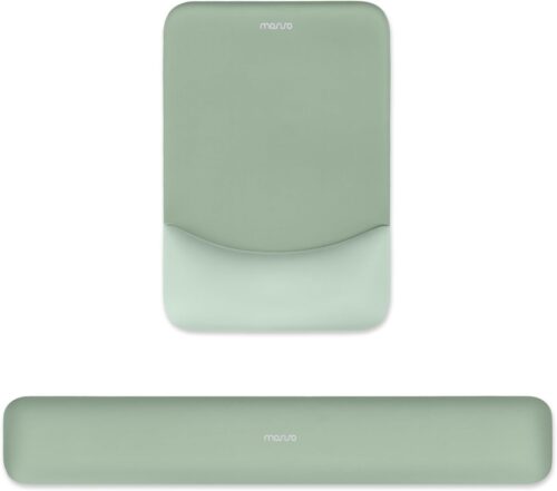 MOSISO Wrist Rest Support for Mouse Pad&Keyboard Set, Rectangular Ergonomic Mousepad Non-Slip Base Home/Office Pain Relief&Easy Typing Pad with Neoprene Cloth&Raised Curved Memory Foam, Green