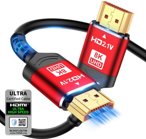 MYY 8K 10K HDMI 2.1 Cable 48Gbps, Certified Ultra High Speed HDMI® Cable Braided Cord-4K@120Hz 8K@60Hz, DTS:X, HDCP 2.2 & 2.3, HDR 10 Compatible with Roku TV/PS5/HDTV/Blu-ray