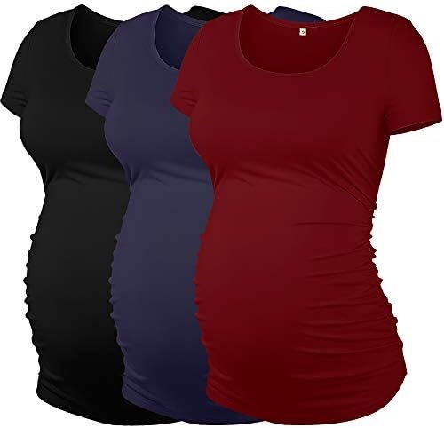 Mama Essentials- 3pcs Maternity Shirts Side Ruched Tunic Pregnancy Classic Tops