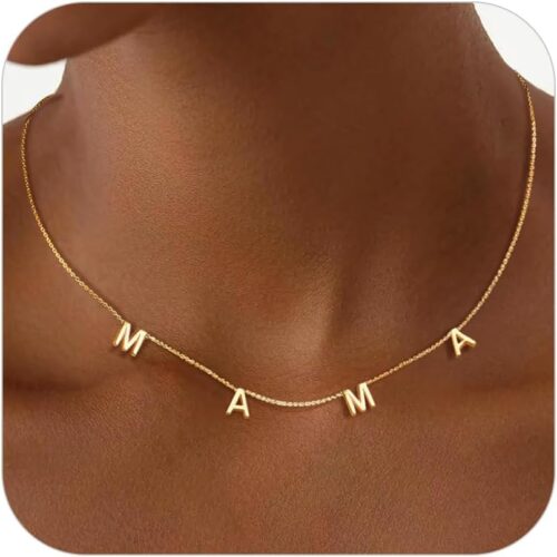 Mama Necklaces for Women, Mother’s Day Gifts for Mom, 14K Gold Plated Dainty Necklace Non Tarnish Jewelry, Gifts for New Mom