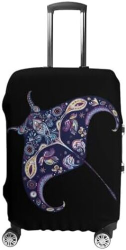 Manta Ray Paisley Funny Luggage Cover Elastic Suitcase Protector Washable Travel Gear Cover Fits 19-32 Inch