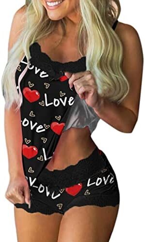 Masbird Lingerie Set for Women Fashion Print Lingerie Sleepwear Cami Shorts Sleeveless Set Cute Women Lace Intimates