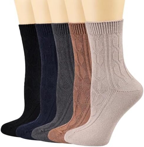 Mcool Mary Womens Crew Socks,Retro Casual Knit Warm Comfy Breathable Dress Socks for Ladies 5 Pairs
