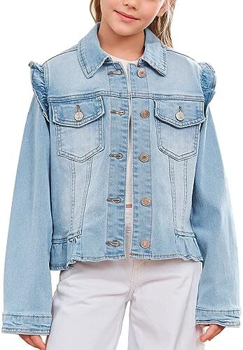 Meikulo Girls Jean Jacket Kids Denim Jackets Cute Ruffle Hem Outerwear Coats 4-12 Years