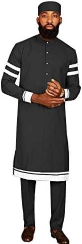 Men Tracksuit African Clothing Traditional Set Dashiki Shirt Pant and Hat 3 Piece Tribal Outfits Casual Robe