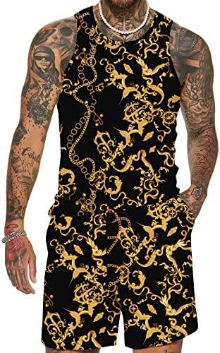 Men’s Floral Tank Top Set Sleeveless Tees Outfit Luxury Print Casual Sport T-Shirts Tracksuit Hawaii Beach Vacation