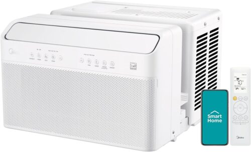 Midea 12,000 BTU U Shaped Smart Inverter Window Air Conditioner, Cools up to 550 Sq. Ft.,Ultra Quiet with Open Window Flexibility, Works with Alexa/Google Assistant, 35% Energy Savings, Remote Control