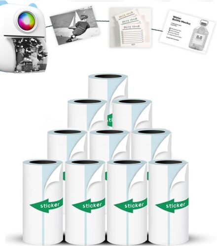 Mini Printer Sticker Paper, 10 Rolls Thermal Printer Stickers Paper 57 X 25mm, Printable Sticker Papers for Mini Print Papers and Most Instant Print Cameras