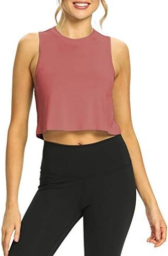 Mippo Workout Crop Tops for Women Flowy Cropped Muscle Tank Cute Athletic Shirts