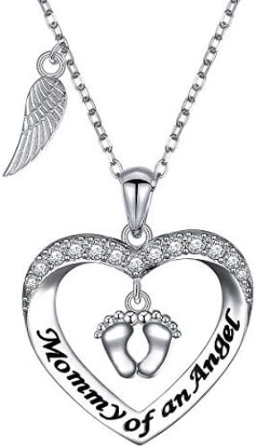 Mommy of an Angel Necklace Baby Angel Necklace Infant Child Foot Print Sterling Silver Memorial Jewelry Sympathy Gift for Women Mother Mom