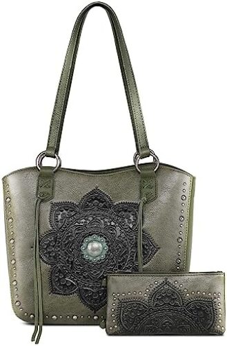 Montana West Women’s Western Handbag Tooling Tote Bag Conceal Carry Purse with Detachable Holster