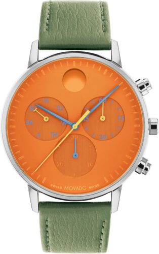 Movado Face Men’s Watch – Swiss Quartz Chronograph Movement, Leather Strap – 3 ATM Water Resistance – Luxury Fashion Timepiece for Him – 43mm
