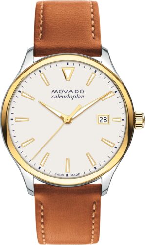 Movado Heritage Series Calendoplan Men’s Watch – Swiss Quartz Movement, Leather Strap – 3 ATM Water Resistance – Classic, Luxury Fashion Timepiece for Him – 40mm