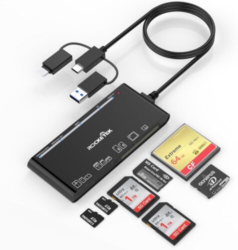 Multi Card Reader for SD, CF, XD, Micro SD, MS Cards, 7 in 3 Memory Card Reader Adapter Hub for iPhone 16/iPhone 15/iPad/MacBook/Samsung, for Windows, Mac OS, iOS, Linux, Android