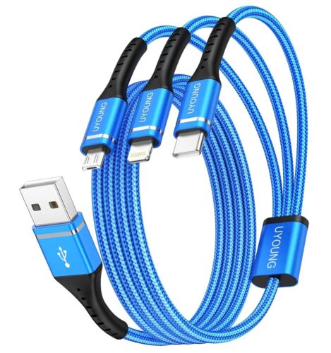 Multi Charging Cable 2Pack 6Ft Multi Charger Cord Braided Multi Charging Cord 3 in 1 Charger Cable for Cell Phones/iPhone/Samsung/Huawei/LG/PS/Tablets and More