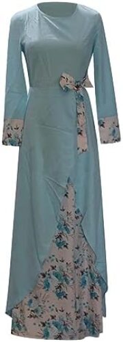 Muslim Cardigan Thobe Womens Abaya Prayer Clothes Long Sleeve Islamic Dress Casual Floral Open Front Kaftan with Pocket Gifts