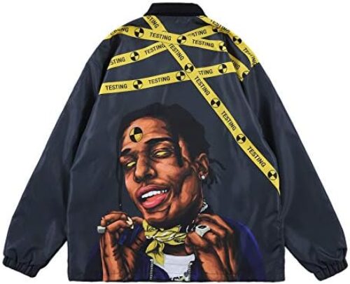 NAGRI ASAP Hip Hop Windproof Windbreakers Jacket Graphic Print Streetwear Long Sleeve Lightweight Coat for Men