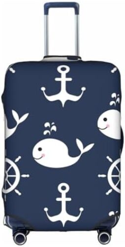 Navy Nautical Wheels Anchor Cute Whale Luggage Cover Washable Travel Gear Cover 18/24/28/32 Inch Suitcase Protective Cover
