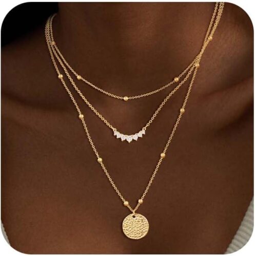 Necklace for Women 14K Real Gold Plated Dainty Diamond Pendant Choker Simple Trendy Charm Chain Necklace Jewelry Gift
