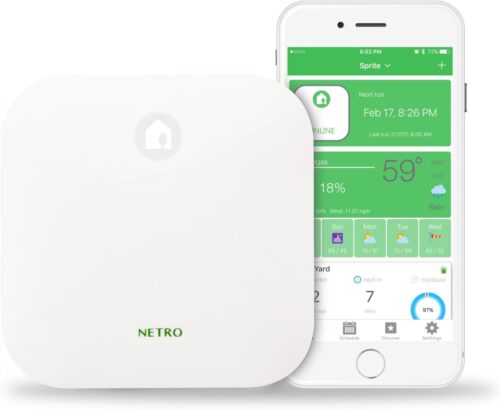 Netro Smart Sprinkler Controller, WiFi, Weather aware, Remote access, 6 Zone, Compatible with Alexa