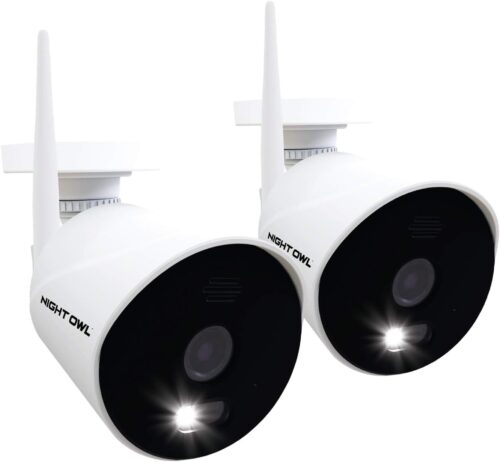 Night Owl AC Powered 1080p HD Wi-Fi IP Indoor/Outdoor Camera with 100 ft. of Night Vision, 2-Way Audio, Built-in Spotlight, Wide Viewing Angle and Free Remote Viewing App, 2-Pack