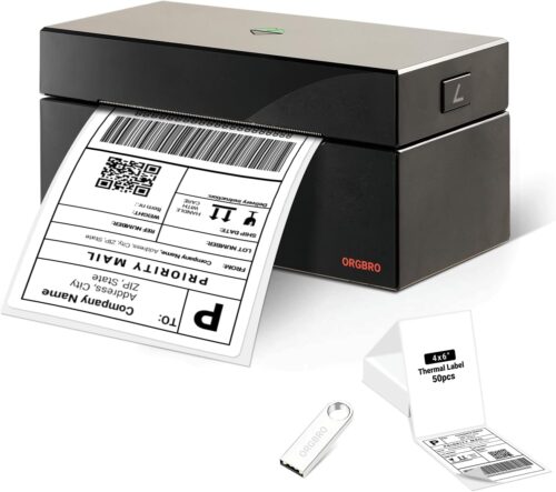 ORGBRO Z1 Shipping Label Printer, 4×6 Thermal Label Printer for Small Business, High Speed Sticker Maker for Commercial Grade Shipping Packages, Used for Amazon, Ebay, Shopify, USPS (USB Only)