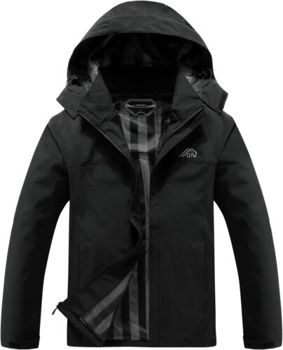 OTU Men’s Lightweight Waterproof Hooded Rain Jacket Outdoor Raincoat Shell Jacket for Hiking Travel