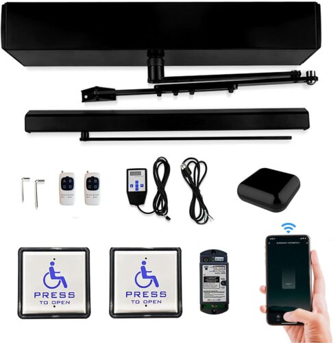 Olideauto Handicap Door Opener Black Color,Smart WiFi TUYA Residential Swing Door Opener with Smart WiFi Controller and Square Handicap Push Buttons,Compatible with Alexa,Google Assistant