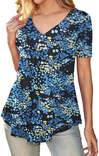 Othyroce Women’s Short Sleeve Summer Shirts Floral Blouses and Tops Plus Size Tunics Loose Fit for Leggings