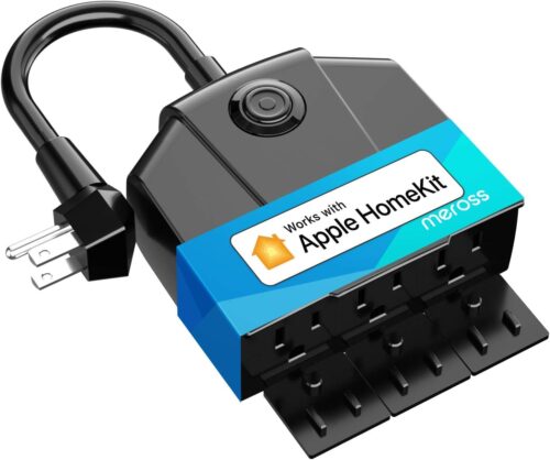 Outdoor Smart Plug, meross Outdoor Wi-Fi Outlet with 3 Independent Sockets Compatible with Apple Homekit, Alexa and SmartThings, Voice & Remote Control, Timer, 2.4 GHz only,Black