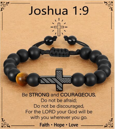 P. BLAKE Cross Bracelet Gifts for Teen Teenage Boys, American Flag Cross Beads Bracelet Christian Religious Christmas Easter Baptism Jewelry Gifts for Son Grandson