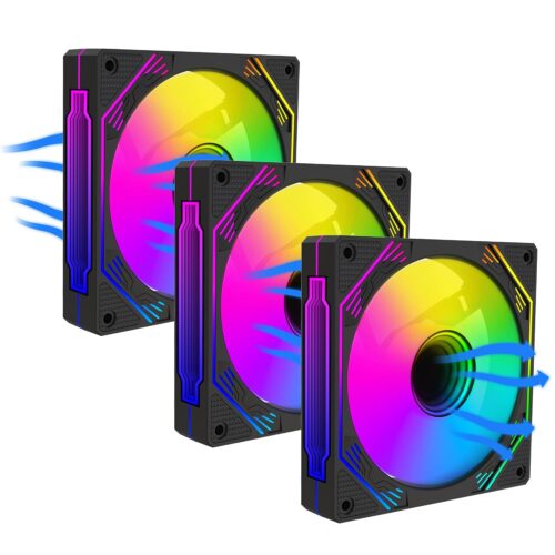 PANO-MOUNTS 120mm ARGB Fan Infinity Mirror Reverse Airflow 5V 3Pin Addressable RGB PWM PC Computer Water Cooler CPU Case Fan 500-1500RPM Black 3-Pack