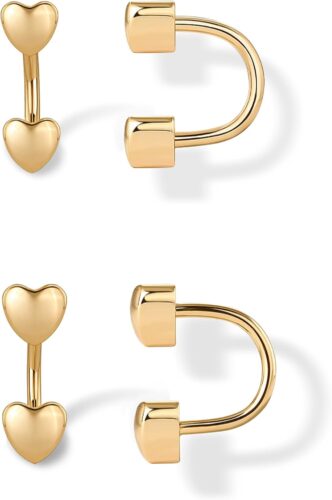 PAVOI 14K Gold Plated Sterling Silver Posts Double Half Huggie Earring Jacket Pack for Women – Gold Statement Loop Hoop Earring Set – Heart Ball Cubic Zirconia Screwback Studs