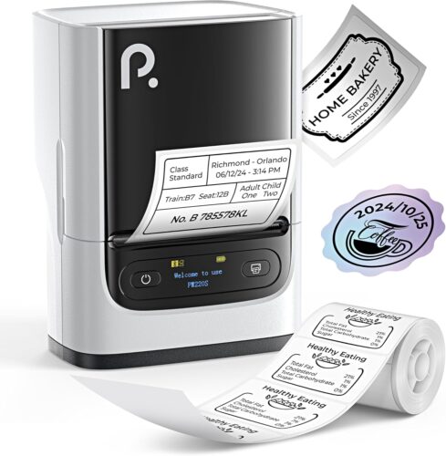 POLONO PM220S Label Maker Machine with Tape, 2 Inch Bluetooth Thermal Label Printer, Portable Sticker Printer for School, Office, Home, Business, Label Maker with 2” x1.18” Labels, White