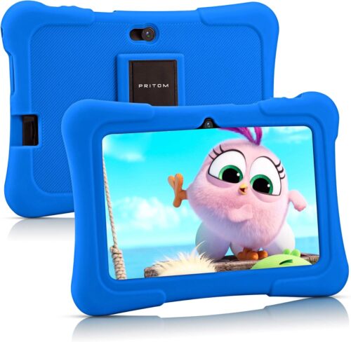 PRITOM 7 inch Kids Tablet, Quad Core Tablet Android, 32GB, WiFi, Bluetooth, Dual Camera, Educationl, Games,Parental Control, Kids Software Pre-Installed with Kids-Tablet Case (Dark Blue)