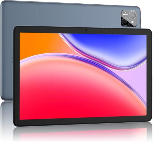 PRITOM TAB12 10 Inch Phone Tablet Android 14, 5Ghz WiFi, Octa-Core Tablet with Leather Case, 128GB, 4G Network Tablet with SIM Card Slot, 8000mAh, HD, BT, Double Box Speakers, Gray