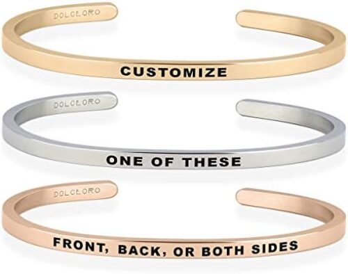 Personalized Inspirational Mantra Cuff Bracelet Jewelry, 3mm wide Shiny 316L Surgical Stainless Steel
