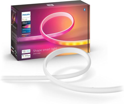 Philips Hue Indoor 6-Foot Smart LED Light Strip Base Kit with Plug – Flowing Multicolor Effect – 1 Pack – Control with Hue App – Works with Alexa, Google Assistant and Apple HomeKit