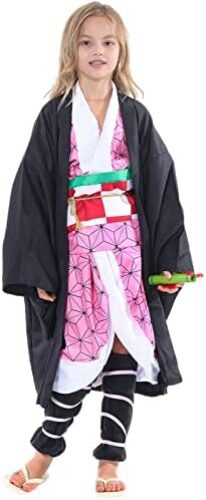 Pink Cosplay Costume Anime Cosplay Kimono Black Robe Full Set Halloween Cosplay Outfits for Kids Adults