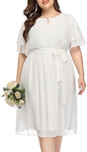 Pinup Fashion Plus Size Chiffon Wrap Keyhole Neck Dresses Women Wedding Guest Cocktail Semi Formal Midi Dress