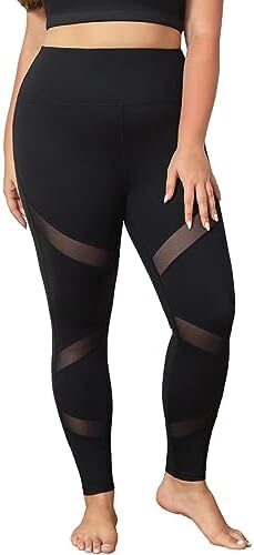 Plus Size Capri Leggings for Women with Pockets L-5X Workout Leggings Black Mesh Yoga Pants High Waisted Tummy Control