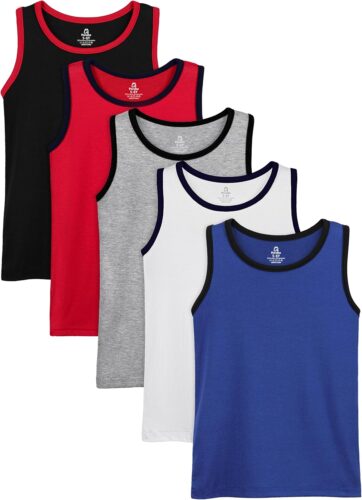 Poroka 5 Pack Boys’ Tank Undershirt Sleeveless Tank Tops Assorted Colors Round Neck Cotton Tank Tops