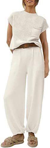 Prinbara Women’s 2 Piece Outfits Sweater Sets Knit Pullover Crop Tops and Casual Pants Tracksuit