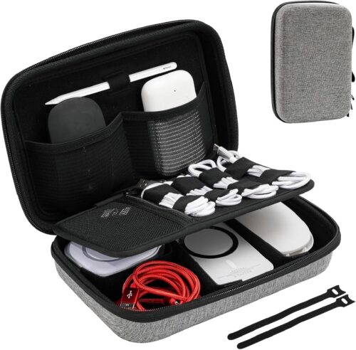 ProCase Hard Travel Electronic Organizer Case for MacBook Power Adapter Chargers Cables Power Bank Apple Magic Mouse Apple Pencil USB Flash Disk SD Card Small Portable Accessories Bag -L, Darkgrey