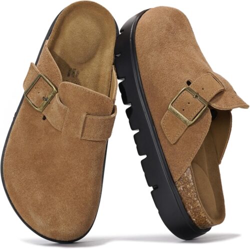 Project Cloud Genuine Leather Platform Clogs for Women Footwear – Memory Foam Arch Support Cork Footbed Casual Shoes & Mules for Women 2025 (Benton Chunky)