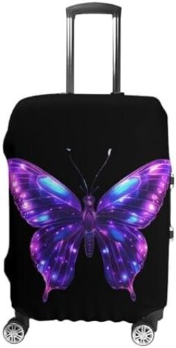 Purple Butterfly Funny Luggage Cover Elastic Suitcase Protector Washable Travel Gear Cover Fits 19-32 Inch