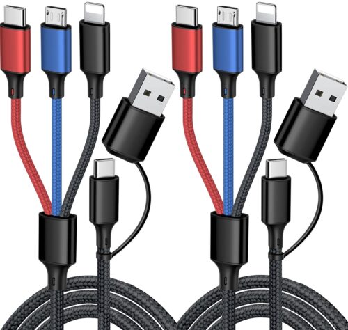 Puxnoin Multi Charging Cable 5 in 1, 2Pack 4FT USB C/A Multi Charger Cable Universal Multiple Charging Cord with USB C/Micro USB Connectors for Most Cell Phone, Tablets (Charging Only)