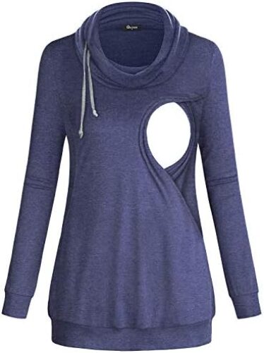 Quinee Womens Long Sleeve Nursing Tops Cowl Neck Hoodie Hem Casual Nursing Sweatshirt for Breastfeeding