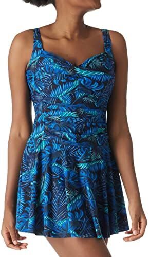 RELLECIGA Women’s Ruched Tummy Control Swimwear Square Neckline One Piece Skirt Swimsuit Bathing Suits for Women