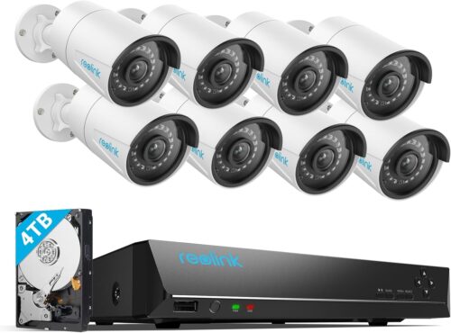 REOLINK 16CH 5MP Home Security Camera System, 8pcs Wired Outdoor PoE IP Cameras with Person/Vehicle/Pet Detection, 8MP 16CH NVR with 4TB HDD for 24-7 Recording, RLK16-410B8-5MP